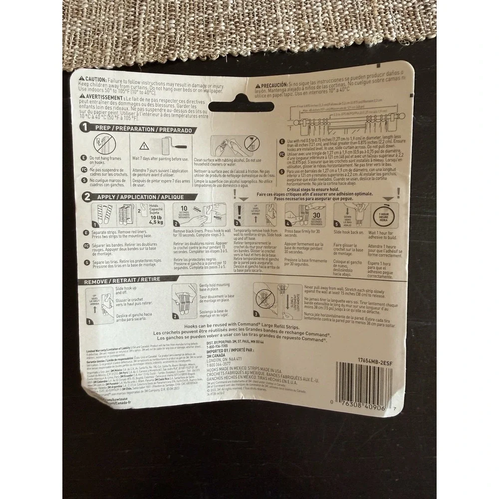 NEW 3M Command Matte Black 10 lb Removable Wall Mount Curtain Rod Hooks / 2 Pack